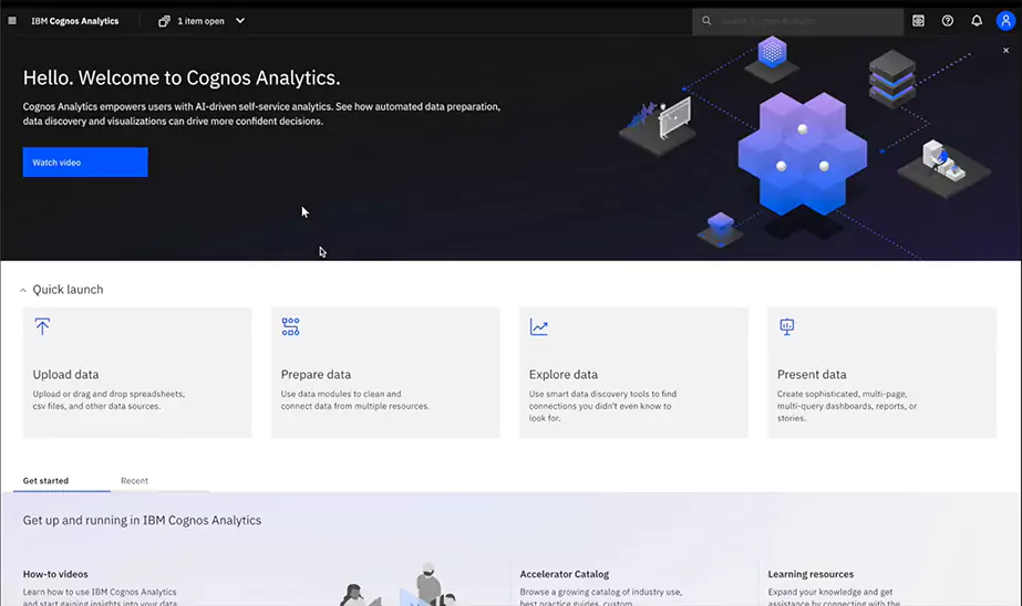 IBM Cognos Welcome page
